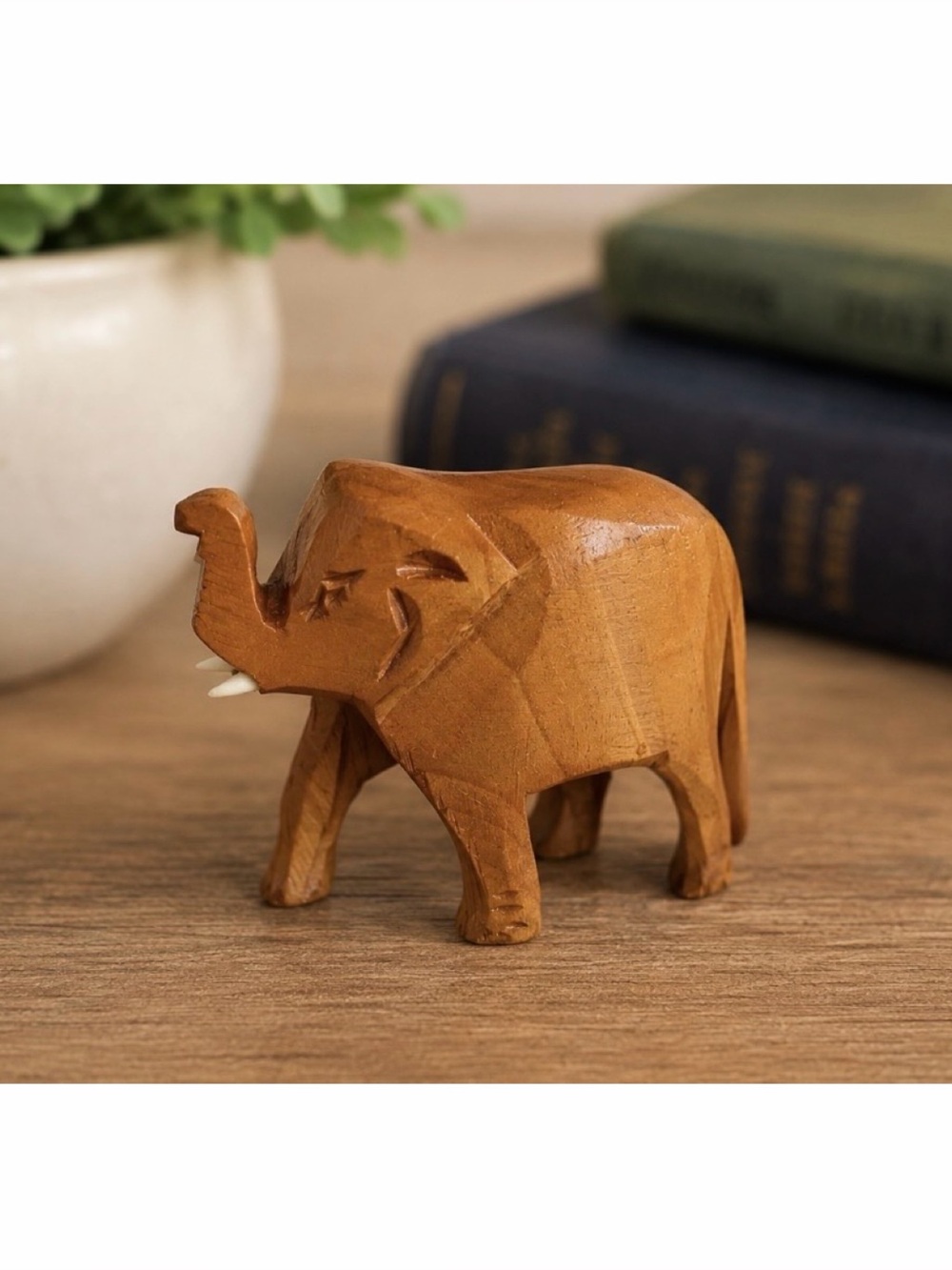 (VTG) Hand-Carved Wooden Elephant Figurine